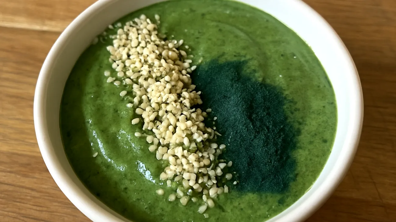 Smoothie bowl con semi di canapa e spirulina"